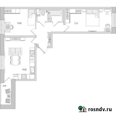 2-комнатная квартира, 65.5 м², 12/17 эт. на продажу в Санкт-Петербурге Санкт-Петербург - изображение 1