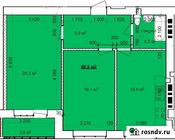 2-комнатная квартира, 68.8 м², 3/9 эт. на продажу в Таганроге Таганрог - изображение 1