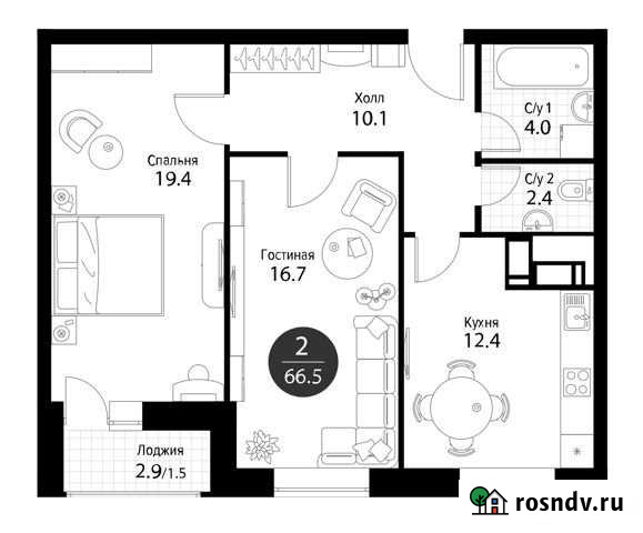 2-комнатная квартира, 66.5 м², 13/24 эт. на продажу в Москве Москва - изображение 1