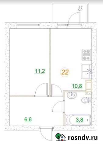 1-комнатная квартира, 33.2 м², 2/3 эт. на продажу в Дубровке Ленинградской области Дубровка - изображение 1