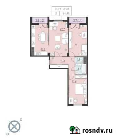 3-комнатная квартира, 92.6 м², 2/23 эт. на продажу в Санкт-Петербурге Санкт-Петербург - изображение 1
