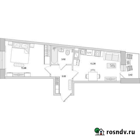 1-комнатная квартира, 43.4 м², 1/15 эт. на продажу в Санкт-Петербурге Санкт-Петербург - изображение 1