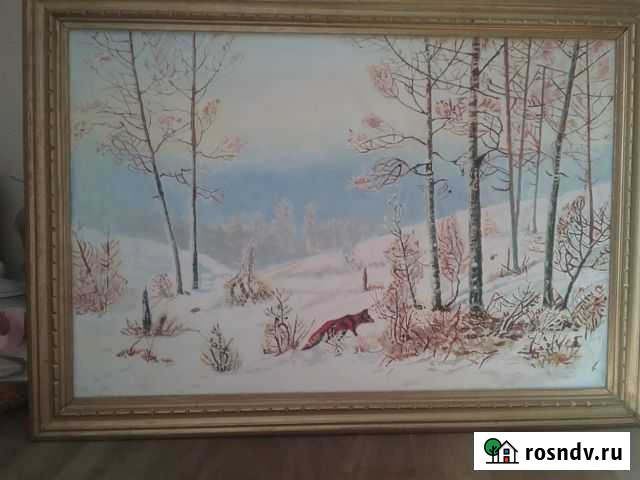 Картина лиса мышкует в зимнем лесу 40 х 56 см с ра Выльгорт - изображение 1
