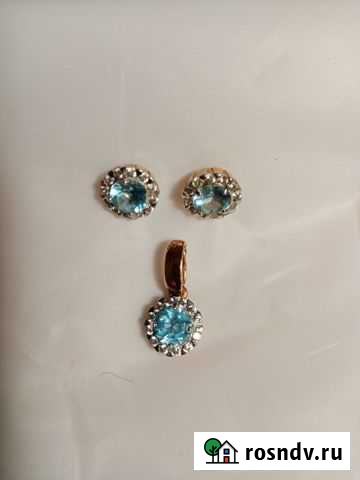 Набор серьги- пусеты,подвеска с топазами позолота Тверь - изображение 1