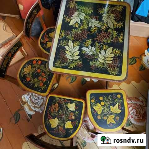 Хохлома стол и 4 стула набор мебели для детей СССР Великий Новгород - изображение 1