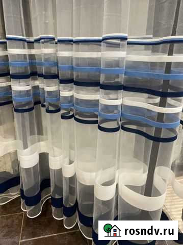 Тюль новый 5 метров синяя полоска Омск - изображение 1