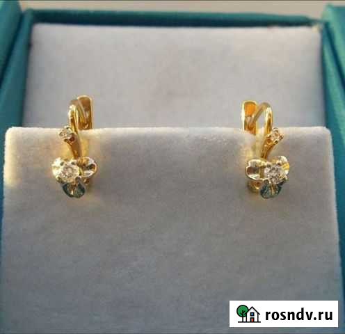 Золотые серьги СССР 750 с бриллиантами Мурманск - изображение 1