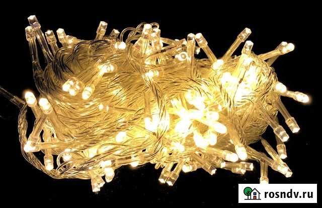 Светодиодная гирлянда теплый белый цвет длина 22м Самара - изображение 1