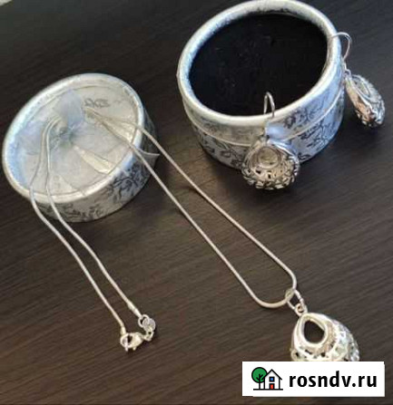 Серебро цепочка,кулон и серьги 925 Нальчик - изображение 1
