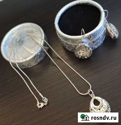 Серебро цепочка,кулон и серьги 925 Нальчик - изображение 1