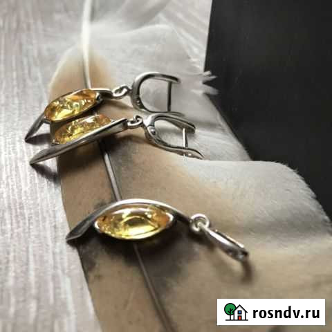 Комплект серьги и подвеска серебро янтарь Ярославль - изображение 1