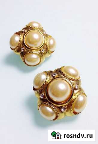 Винтажные клипсы с жемчужными кабошонами США, 1980 Саратов - изображение 1