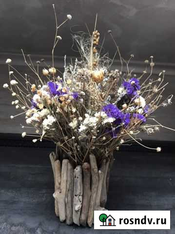 Кашпо из дерева с букетом сухоцветов Севастополь - изображение 1