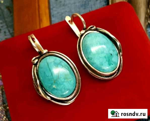 Продам серьги с натуральной бирюзой.Эпохи СССР Губкинский - изображение 1