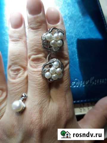 Новые серьги серебряные с жемчугом и подвеска Самара - изображение 1