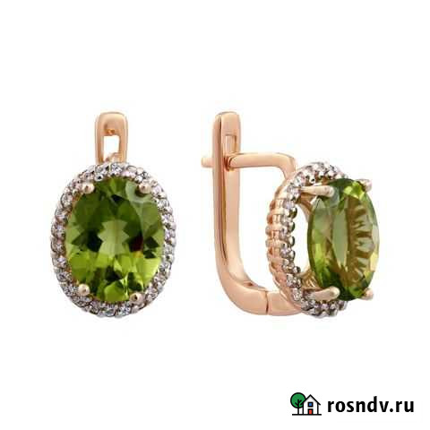 Серьги С фианитом И хризолитом из золота 585 пробы Набережные Челны - изображение 1