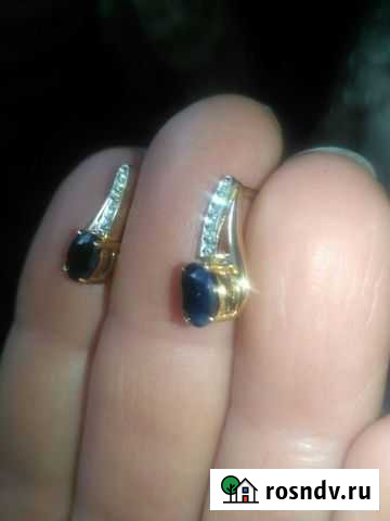 Золотые серьги с натуральными сапфирами и бриллиан Тула - изображение 1