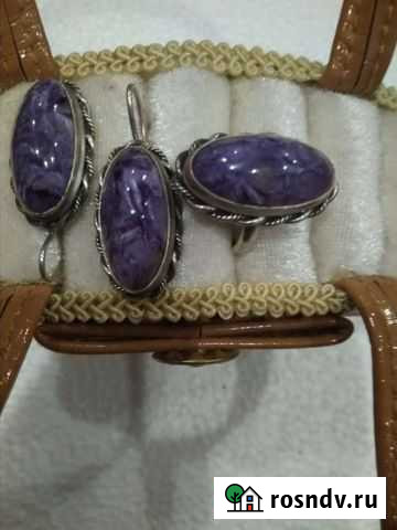 Серьги и кольцо серебро 925 пробы с чароитом Рыбинск - изображение 1