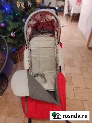 Детские санки коляска с колесами Старый Оскол - изображение 1