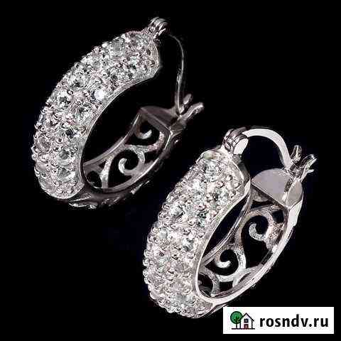 Серебряные серьги конго с аквамаринами Углич