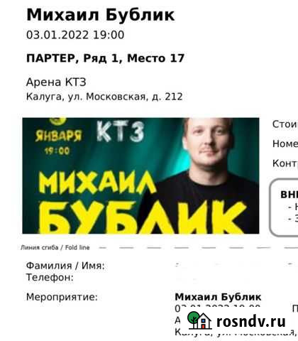 Михаил Бублик, 3 января концерт, 1 ряд Москва - изображение 1