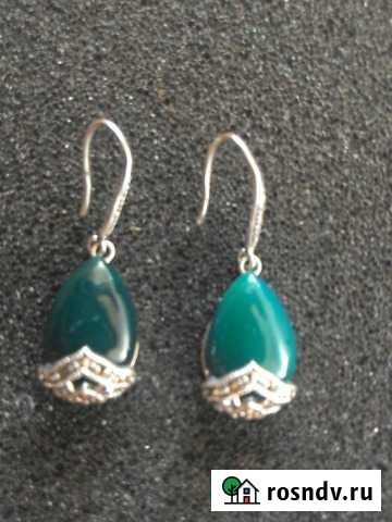 Серебряные серьги с марказитом и агатом Саранск - изображение 1