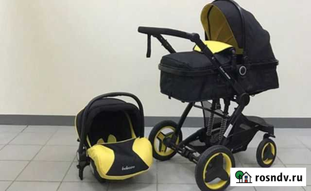 Коляска белеко 3в1 цвет черно-желтый + доставка Калининград - изображение 1