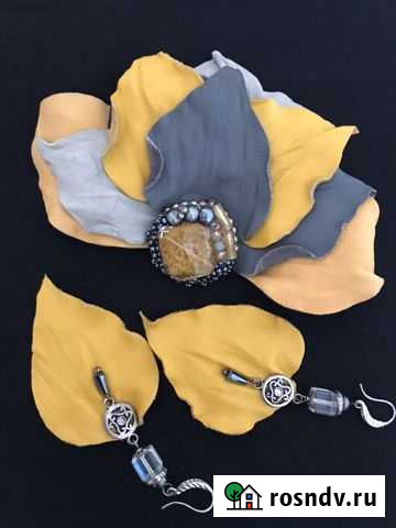 Брошь и серьги ручная работа Уфа - изображение 1