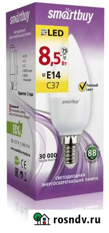 Светодиодная лампа SmartBuy C37-8,5W/3000/E14 Омск - изображение 1