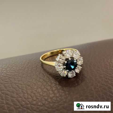 Золотое кольцо с бриллиантами и сапфиром 58 Махачкала - изображение 1