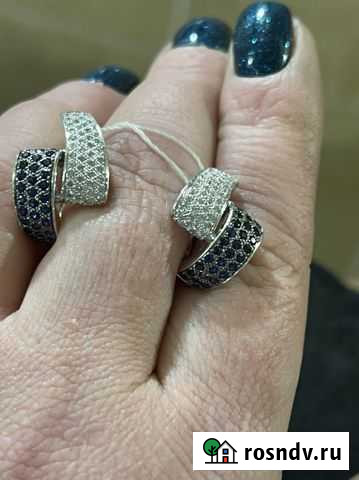 Серьги бриллиант 0.63ct/васильковый сапфир 1.32 ct Хабаровск - изображение 1
