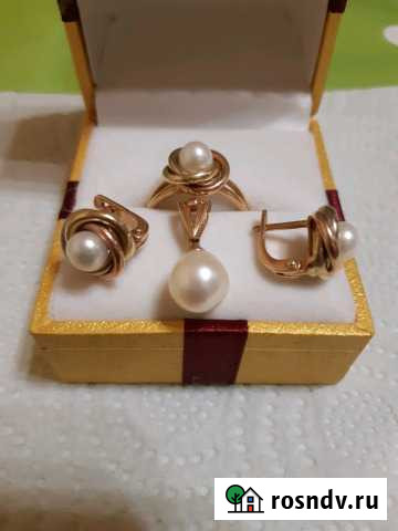 Комплект с натуральным жемчугом 585пр Сердобск - изображение 1