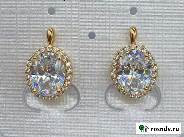 Серьги золочение.Фианиты бриллиантовой огранки Бийск - изображение 1