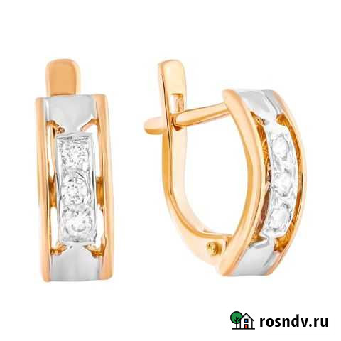 Серьги С фианитом из золота 585 пробы Набережные Челны - изображение 1