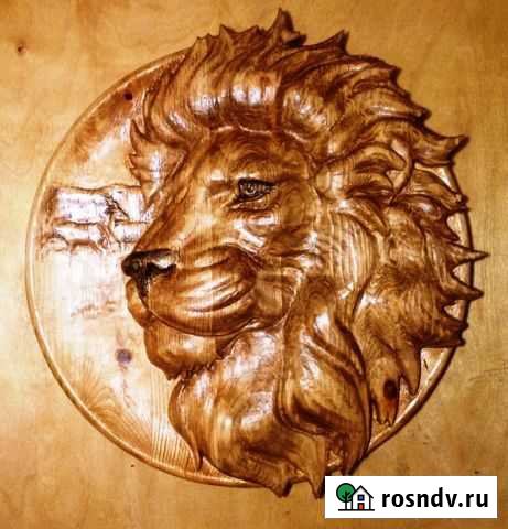 Лев. Картина резная из дерева (панно ) Мурманск - изображение 1