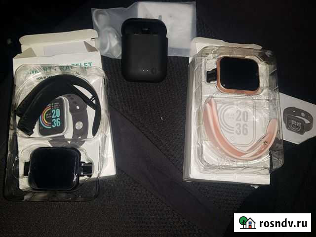 Смарт браслет черный и розовый, наушник черный Солнечный - изображение 1