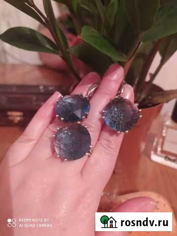 Серебряный комплект с голубым топазом и корунд Каменка - изображение 1