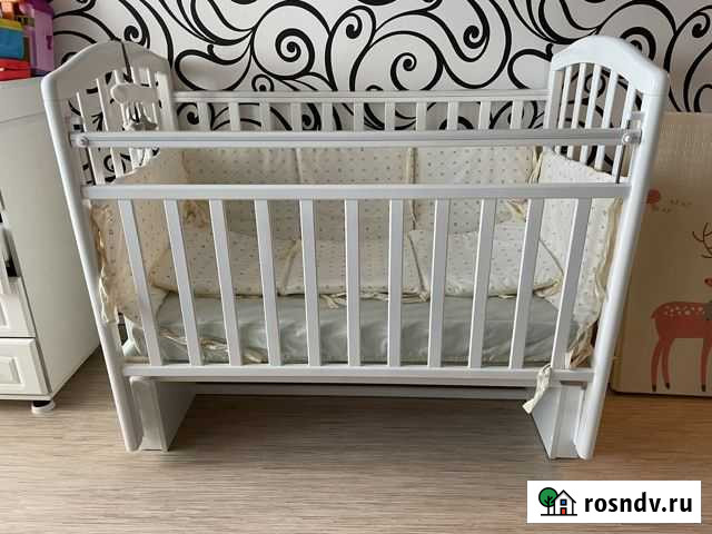 Детская кроватка с маятником,матрас,бортики,пастел Кострома - изображение 1