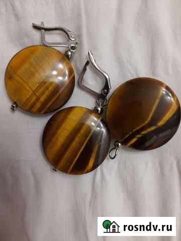 Серьги и кулон, тигровый глаз Омск - изображение 1