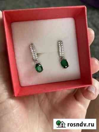 Сережки, серебро, изумруд Краснодар