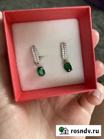Сережки, серебро, изумруд Краснодар - изображение 1