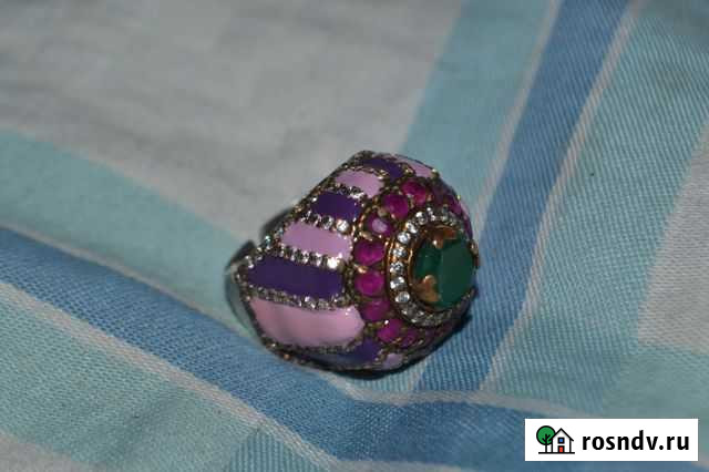 Кольцо серебро 925 эмаль хризопраз изумруды Павловская - изображение 1