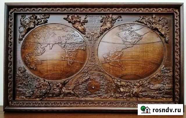 Резная картина. панно карта мира. дуб Пермь - изображение 1