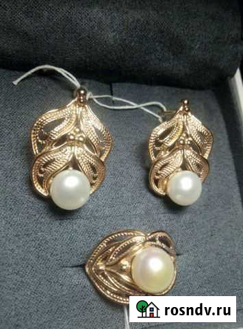 Серебряные серьги и кольцо с жемчугом Иваново - изображение 1