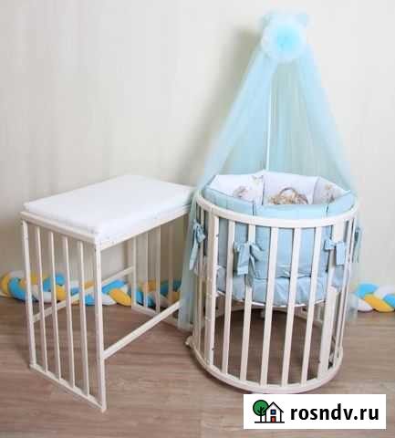 Кроватка-трансформер 7в1, маятник, 2матраса круг и Воронеж - изображение 1