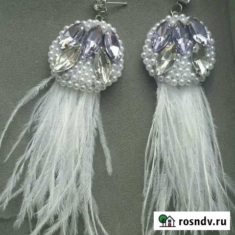 Серьги ручной работы новые с перышками Хабаровск - изображение 1