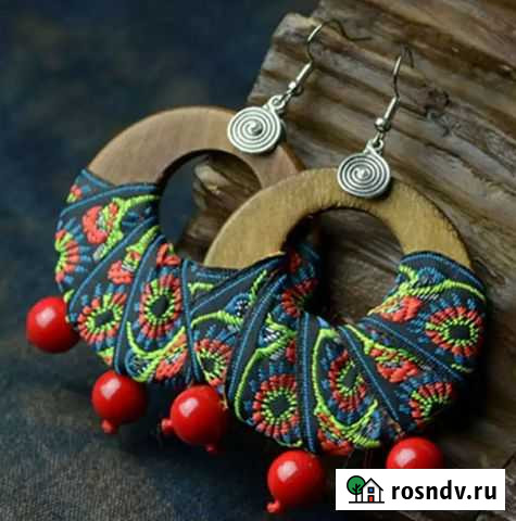 Деревянные серьги в бохо стиле Великие Луки - изображение 1