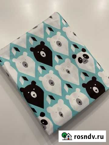 Ткань сатин «Медведи и заери в лесу на бирюзовом и Тюмень - изображение 1