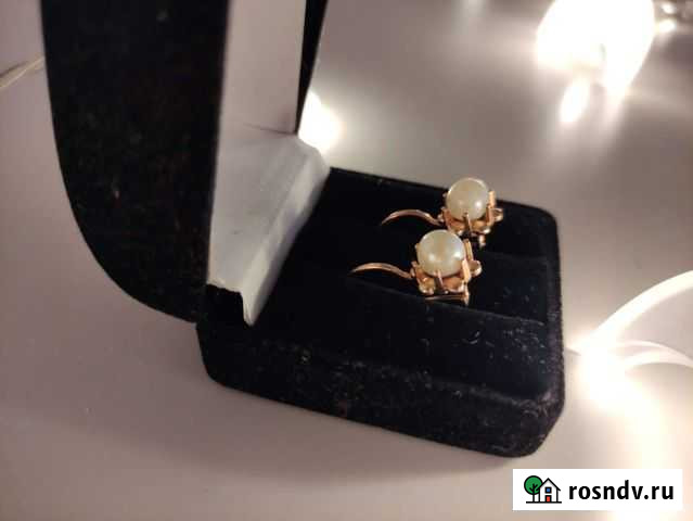 Золотые серьги 583 пробы с жемчугом Сертолово - изображение 1