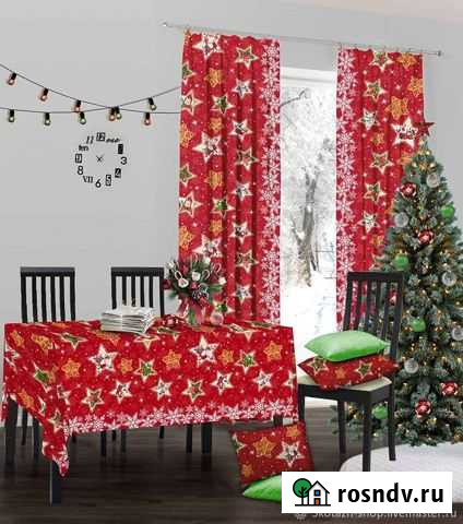 Новогодний комплект шторы+скатерть Смоленск - изображение 1